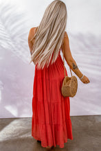 Load image into Gallery viewer, Womens Maxi Dress | Red O-ring Smocked Back Spaghetti Straps Tiered Maxi Dress | Dresses/Maxi Dresses
