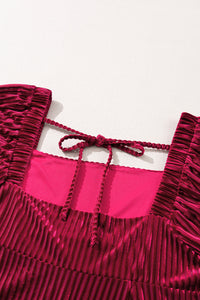 Babydoll Dress | Red Tie Back Square Neck Velvet Dress