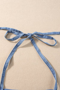 Light Blue Grommet Tie Straps Casual Denim Romper | Bottoms/Jumpsuits & Rompers