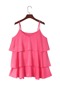 Rose Ruffle Tiered Spaghetti Strap Tank Top | Tops/Tank Tops