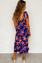 Load image into Gallery viewer, Blue Tie Shoulder Straps Tiered Floral Dress
