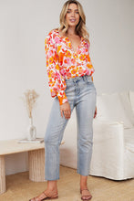 Load image into Gallery viewer, Orange Floral Bishop Sleeve Button Up Shirt | Tops/Blouses &amp; Shirts
