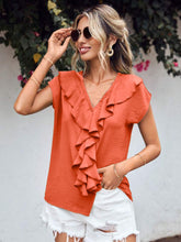 Load image into Gallery viewer, V Neck Blouse | Ruffled V-Neck Short Sleeve Blouse
