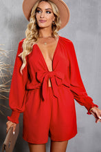 Load image into Gallery viewer, Fiery Red Tie Knot Puff Long Sleeve Romper | Bottoms/Jumpsuits &amp; Rompers
