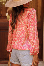 Load image into Gallery viewer, Pink Bubble Sleeve Floral Shirt with Lace up | Tops/Blouses &amp; Shirts
