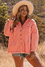 Load image into Gallery viewer, Orange Distressed Fringe Trim Denim Jacket | Outerwear/Denim jackets
