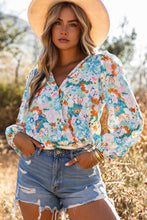 Load image into Gallery viewer, Sky Blue Floral Print Wrap Long Sleeve Bodysuit | Tops/Bodysuits
