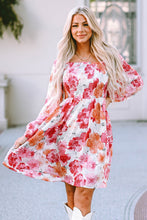 Load image into Gallery viewer, Womens Mini Dress | White Floral Print Smocked Puff Sleeve Mini Dress | Dresses/Floral Dresses
