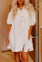 Load image into Gallery viewer, Mini Dress | White Half Puff Sleeve Buttoned Shirt
