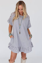 Load image into Gallery viewer, Light Grey Lace Floral Patchwork Ruffled T-shirt Dress | Dresses/T Shirt Dresses
