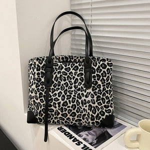 Leopard Print PU Leather Medium Tote Bag
