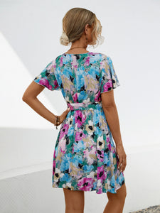 Mini Dress | Printed Surplice Tie Waist Dress