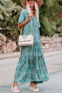 Sky Blue Paisley Print Boho Holiday Ruffle Tiered Maxi Dress | Dresses/Maxi Dresses