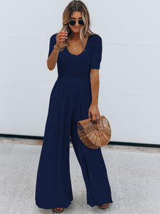 Womens Jumpsuit | Scoop Neck Short Sleeve Jumpsuit | jumpsuit