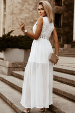 Load image into Gallery viewer, White Lace Maxi Dress | Slit Lace Detail V-Neck Dress
