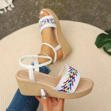 Load image into Gallery viewer, Open Toe Wedge Woven Sandals
