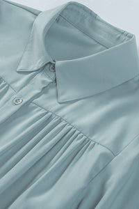 Sky Blue Solid Color Button Up Puff Sleeve Blouse | Tops/Blouses & Shirts