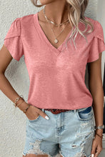 Load image into Gallery viewer, Rose Tan Fashion Petal Sleeve V Neck T Shirt | Tops/Tops &amp; Tees
