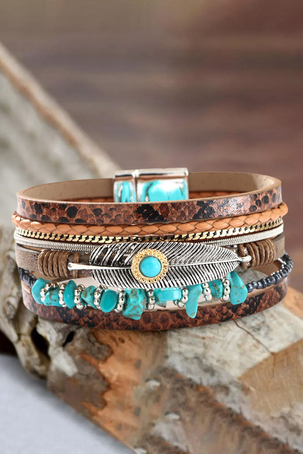 Leather Bracelet | Brown Vintage Turquoise Multi-Layer