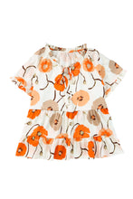 Load image into Gallery viewer, Orange Floral Print Frill Neck Tiered Babydoll Blouse | Tops/Blouses &amp; Shirts
