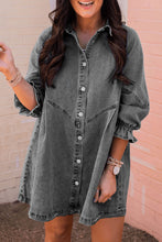 Load image into Gallery viewer, Denim Mini Dress | Gray Buttoned Long Sleeve
