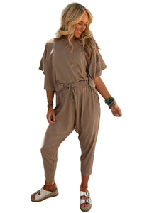 Crop Pants Set | Taupe High Low Boxy Fit Tee and Pants