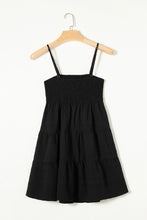 Load image into Gallery viewer, Black Smocked Textured Tiered Skater Dress | Dresses/Mini Dresses
