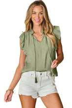 Load image into Gallery viewer, Flutter Sleeve Blouse | Mist Green V Neck Textured Top
