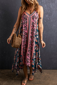 Pink Bohemian Floral Patchwork Print Long Sundress | Dresses/Floral Dresses