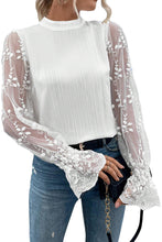 Load image into Gallery viewer, White Lace Sleeve Top | Contrast Lace Mock Neck Blouse
