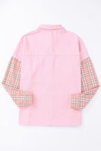 Load image into Gallery viewer, Pink Plaid Patchwork Raw Hem Shacket | Outerwear/Jackets
