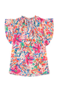 Multicolour Floral Ruffled Sleeve V Neck Summer Blouse | Tops/Blouses & Shirts