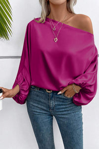 Balloon Sleeve Blouse | Bright Pink Neck Satin Blouse