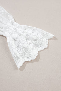 White Lace Sleeve Top | Contrast Lace Mock Neck Blouse