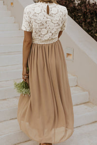 Chiffon Long Dress | Clay Lace Short Sleeve Bodice Dress