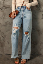 Load image into Gallery viewer, Straight Leg Jeans | Sky Blue Distressed Frayed Hem Holed
