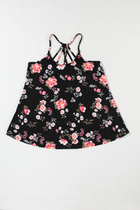 Black Floral Spaghetti Straps Strappy Back Tank Top | Tops/Tank Tops