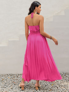 Pink Maxi Dress | Ruffled Halter Neck Sleeveless Dress