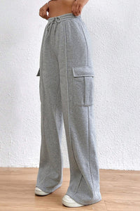 Light Grey Drawstring Waist Cargo Sweatpants | Bottoms/Pants & Culotte