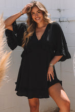 Load image into Gallery viewer, Black Ruffled 3/4 Sleeve V Neck Babydoll Mini Dress | Dresses/Mini Dresses
