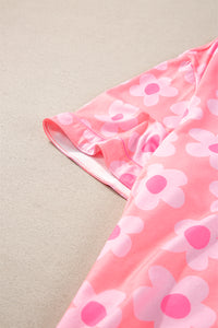 Pink Flower Print Short Sleeve Shirt Pajamas Set | Loungewear & Sleepwear/Sleepwear