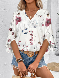 Ruffled Top | Printed V-Neck Half Sleeve Blouse