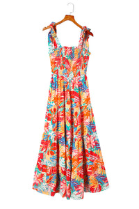 Womens Maxi Dress | Multicolor Vibrant Tropical Print Smocked Ruffle Tiered Maxi Dress | Dresses/Maxi Dresses