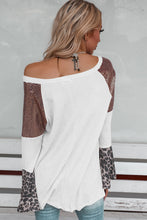 Load image into Gallery viewer, White Sequin Patchwork Bell Sleeve V Neck Tunic Top | Tops/Long Sleeve Tops
