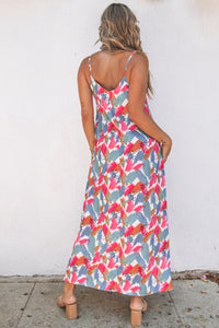 Maxi Dress | Multi-Color Abstract Print Spaghetti Straps