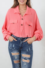 Load image into Gallery viewer, Pink Corded Flap Pocket Henley Top | Tops/Long Sleeve Tops
