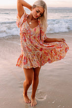 Load image into Gallery viewer, Orange Wide Flutter Sleeve Floral Dress | Dresses/Floral Dresses
