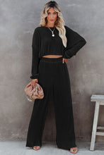 Load image into Gallery viewer, Black Corded Cropped Pullover and Wide Leg Pants Set | Two Piece Sets/Pant Sets

