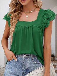 Ruffle Sleeve Top | Square Neck Cap Sleeve Blouse