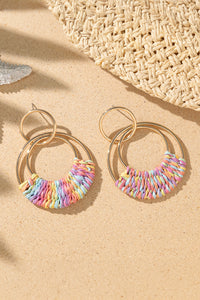 Pink Bohemian Woven Raffia Dangle Earrings | Accessories/Jewelry